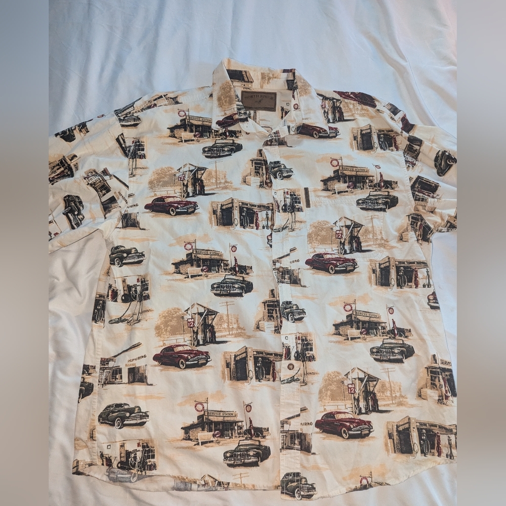 North River Men's‎ XL Classic Car Flannel Short Sleeve Button Down Dress Shirt